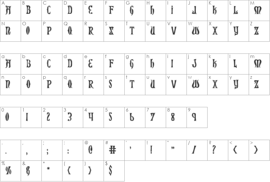 Xiphos College font character map preview