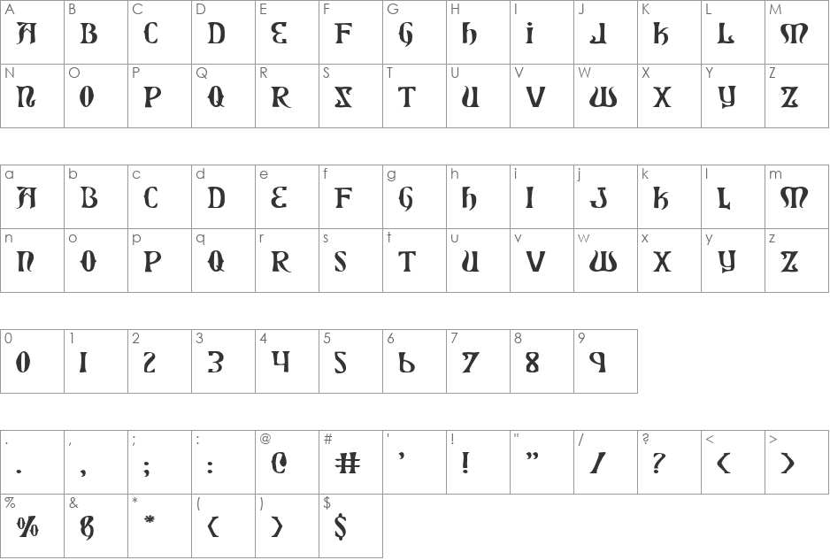 Xiphos Expanded font character map preview