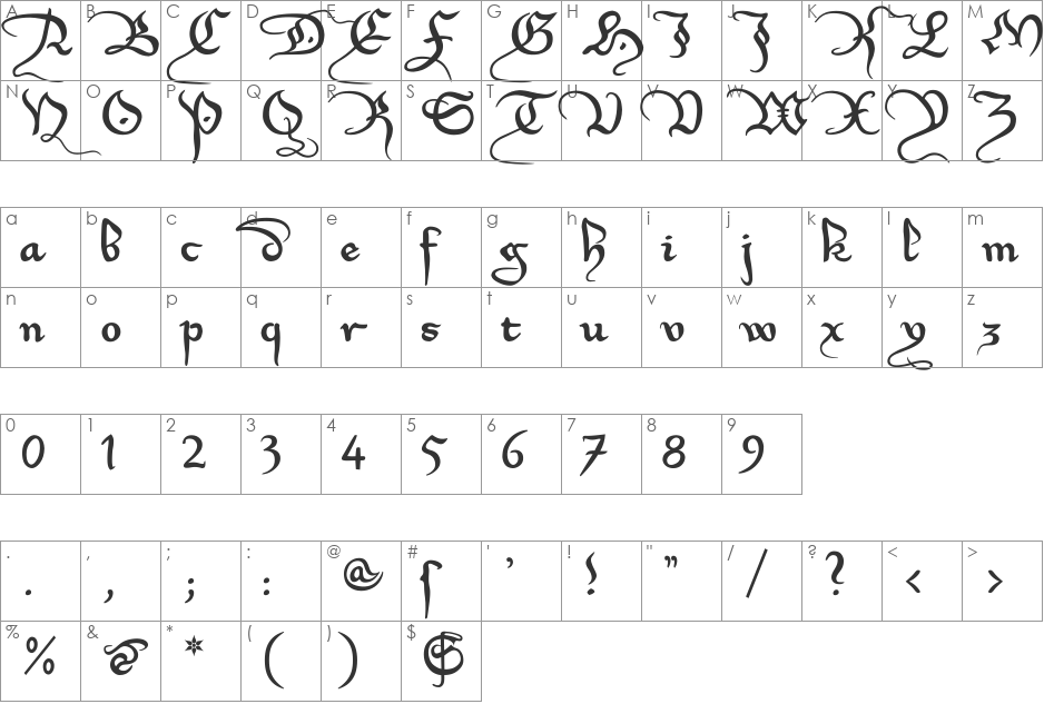 Xirwena font character map preview