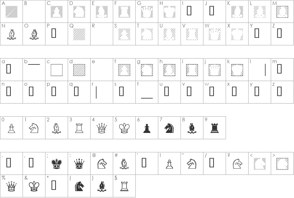 XKnightMares font character map preview