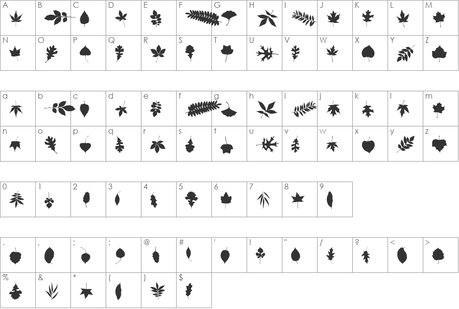XLeefMeAlone font character map preview