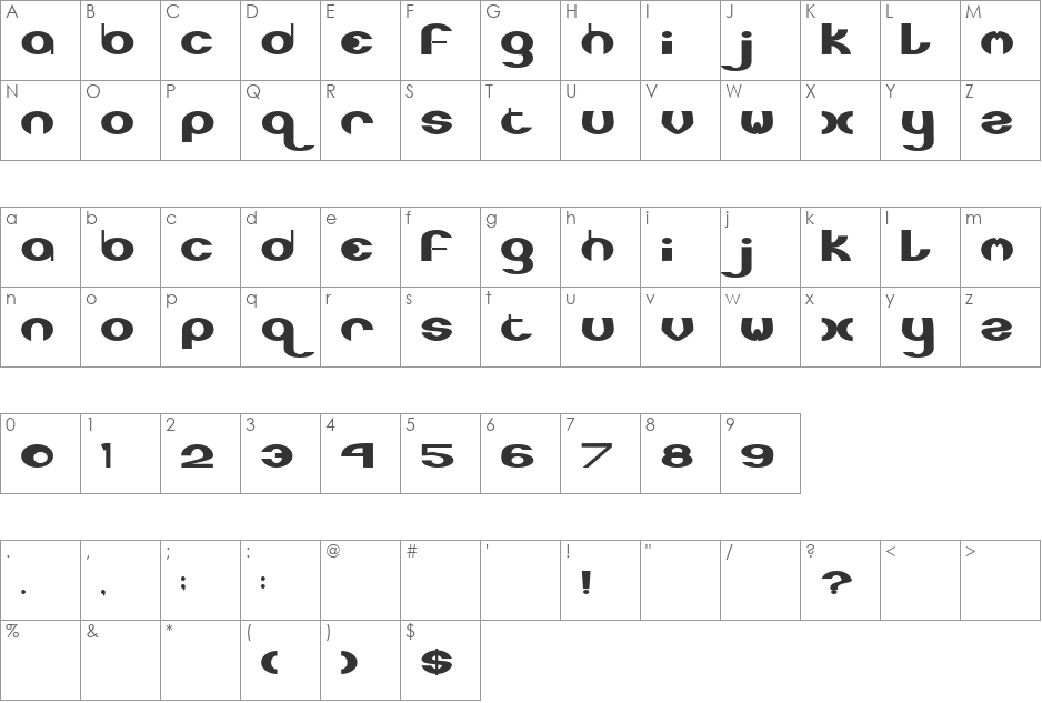 XLR8 font character map preview