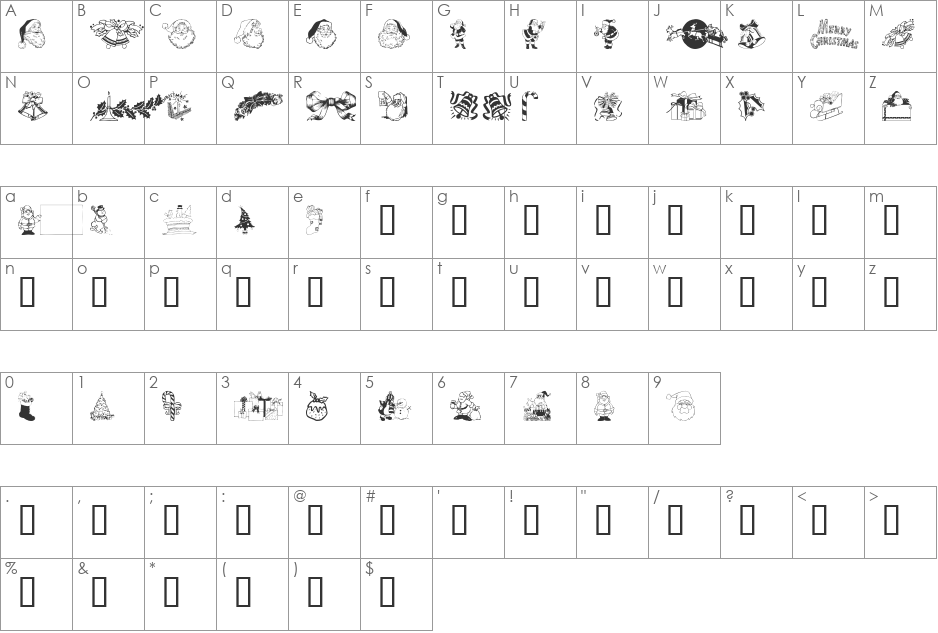 XMAS CLIPART font character map preview