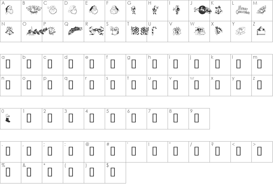 Xmas Clipart font character map preview