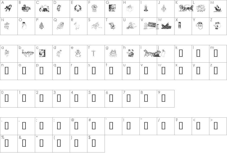 XMAS CLIPART 2 font character map preview