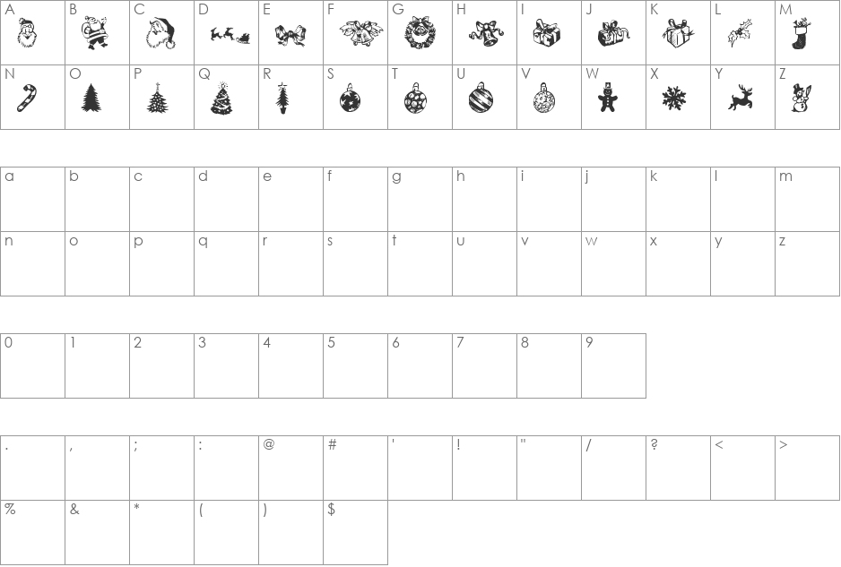 XMAS DOODS font character map preview