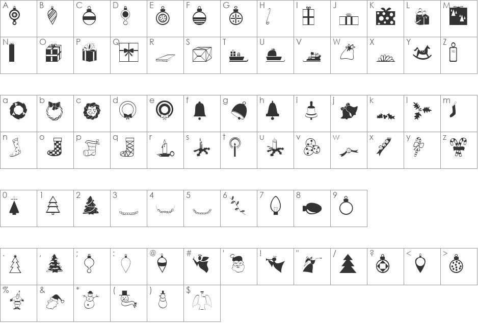 Xmas Font Dingbats font character map preview