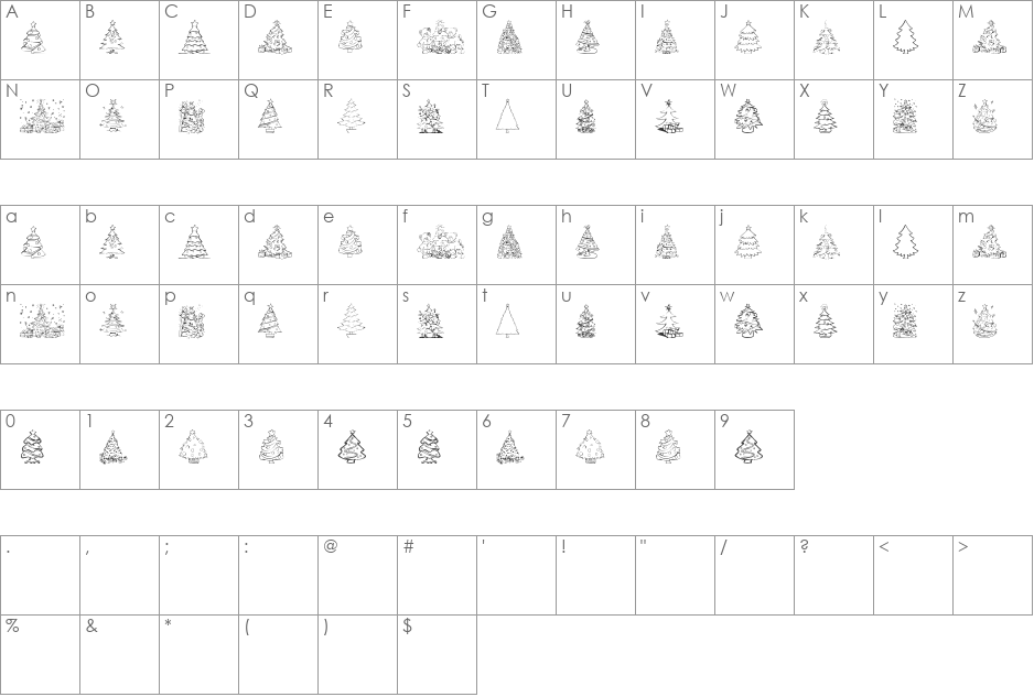 xmas tree font character map preview