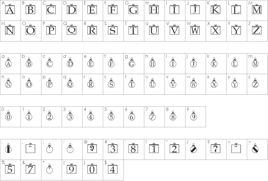 XmasBells font character map preview