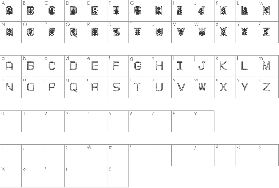 XmasTree font character map preview