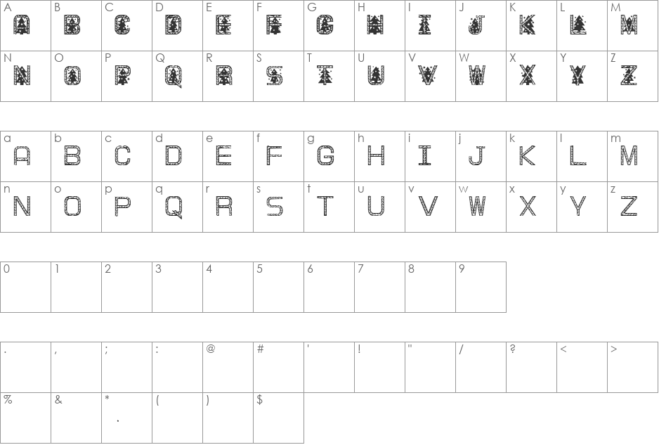 XmasTree II font character map preview