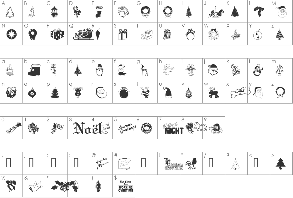 XmasTyme font character map preview