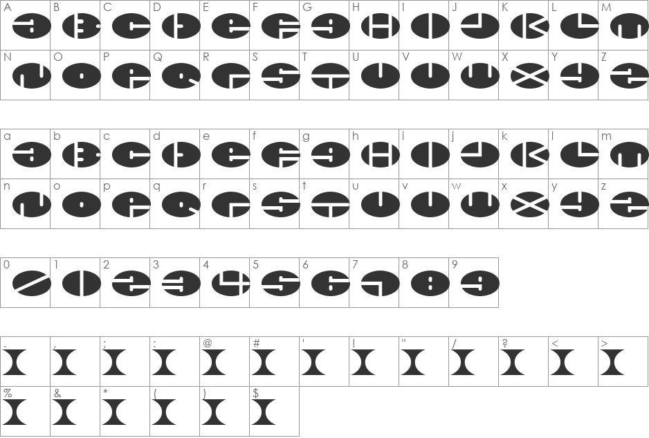 xminus font character map preview