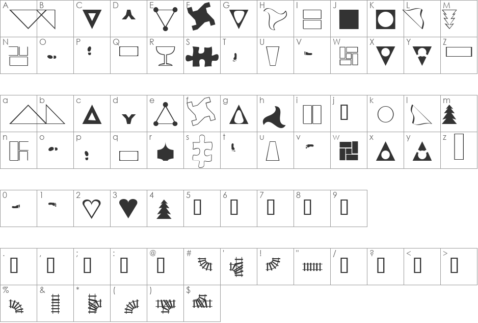 XMMCheckered font character map preview
