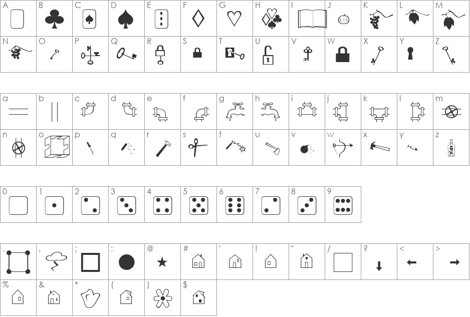XMMDrawings font character map preview