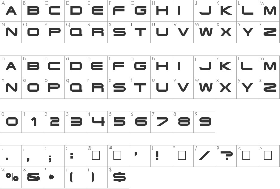 Xoireqe font character map preview