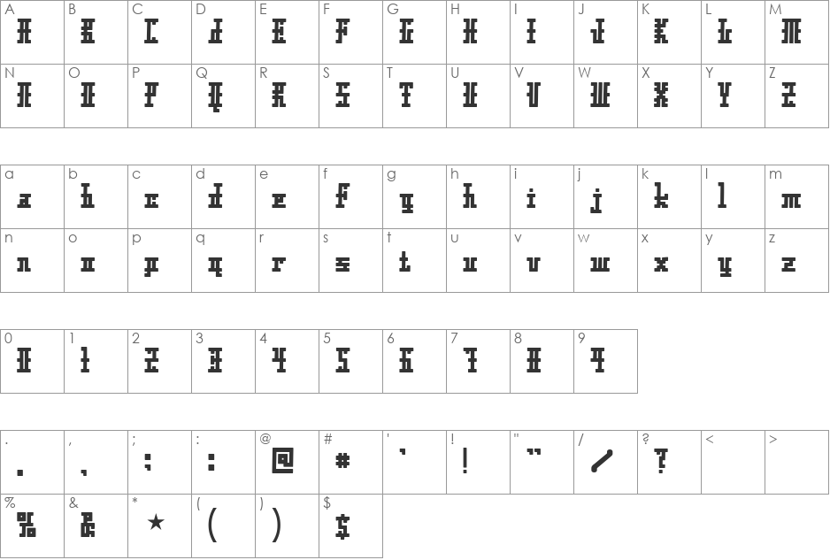 Xolto font character map preview