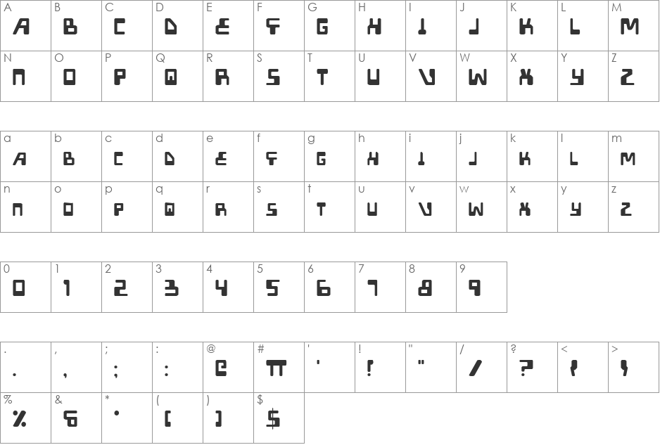 XPED Condensed font character map preview