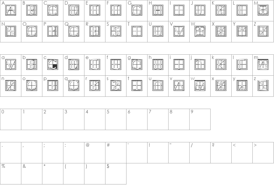 XperimentypoThree-C-Square font character map preview