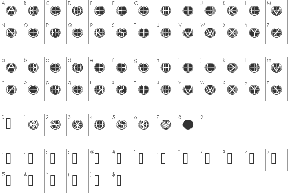 XPFourTwoContour font character map preview