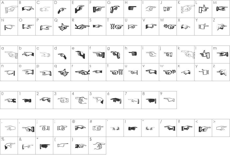 XPhyngern font character map preview