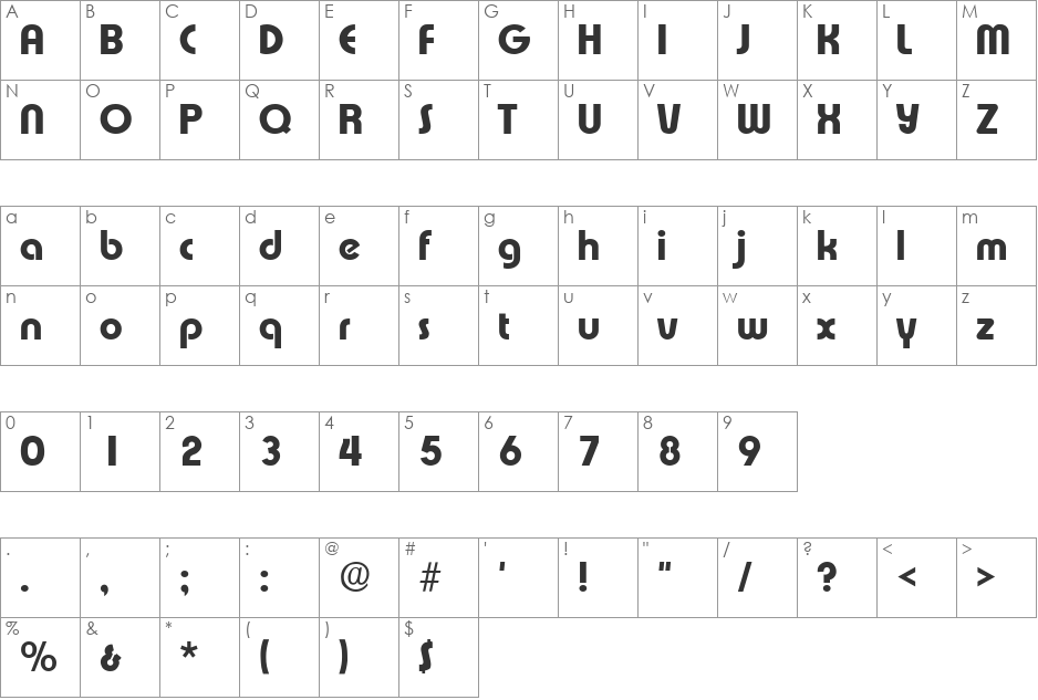 Xpress SF font character map preview