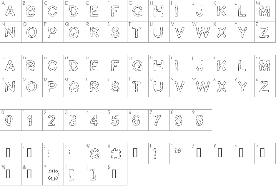 Bite me font character map preview