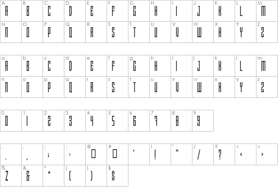 Xray Ted skew font character map preview