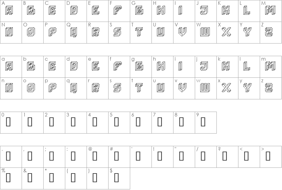 xraymond font character map preview