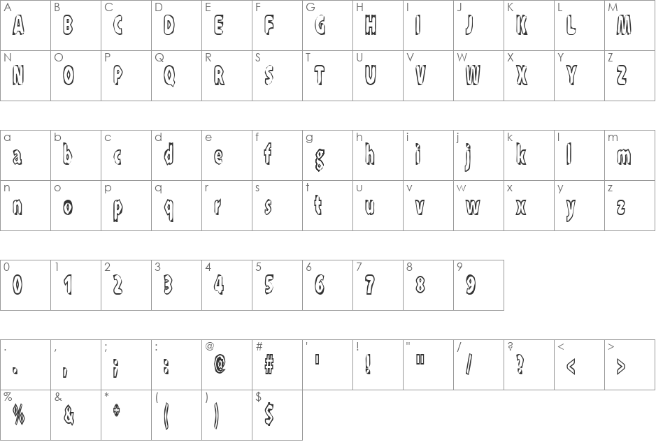 XRaytid font character map preview