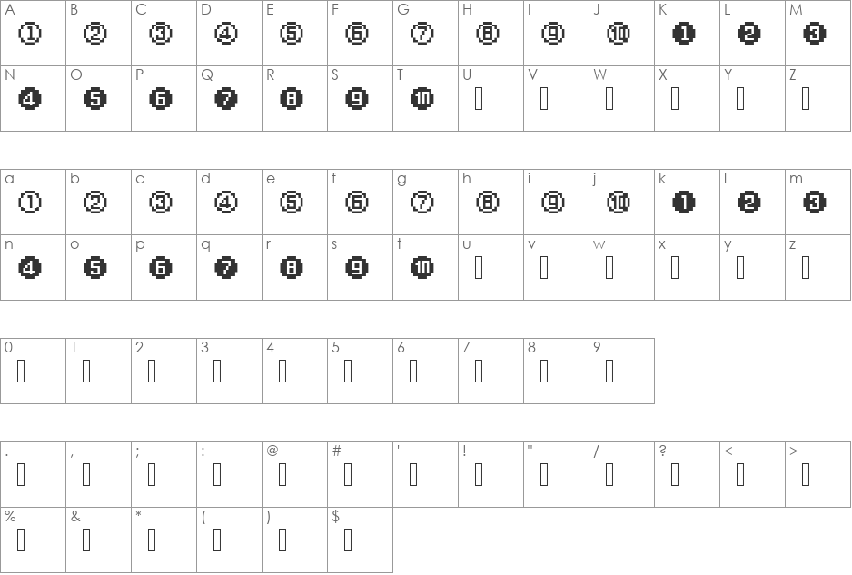 XRough21 Becker font character map preview