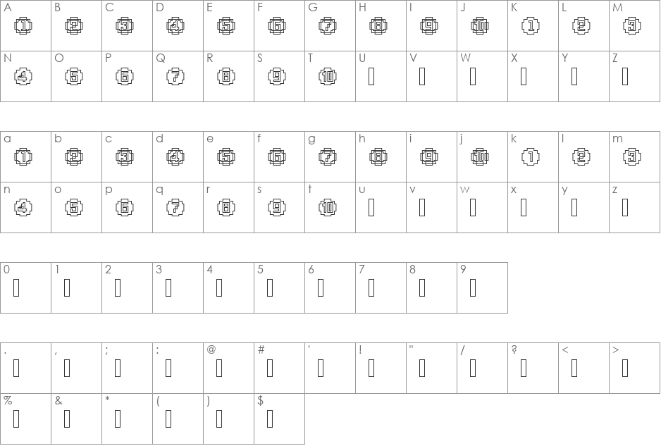 XRough23 Becker font character map preview