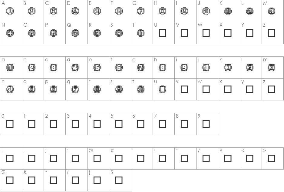 XRough24 Becker font character map preview