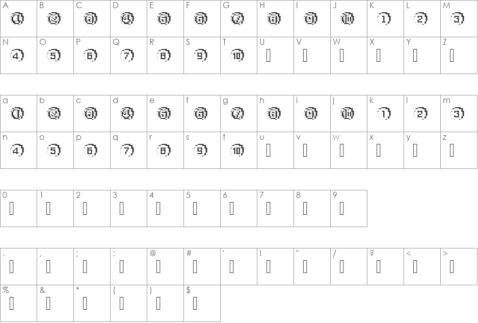 XRough25 Becker font character map preview