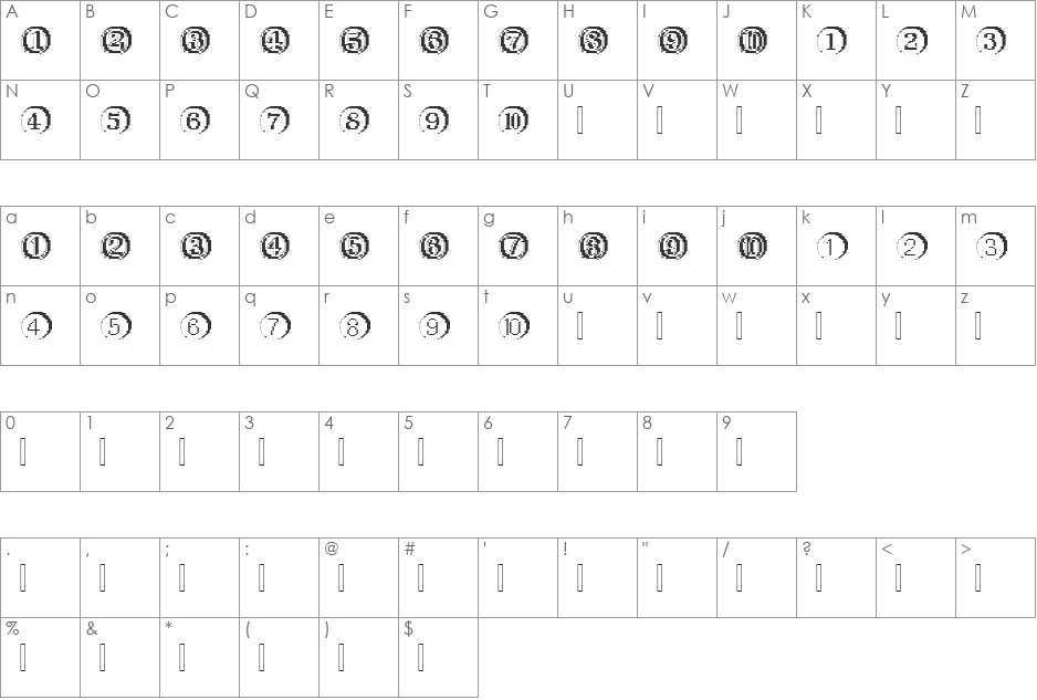 XRough26 Becker font character map preview