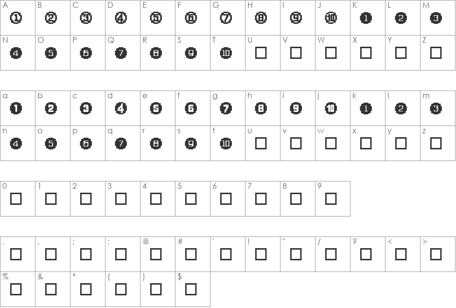 XRough29 Becker font character map preview