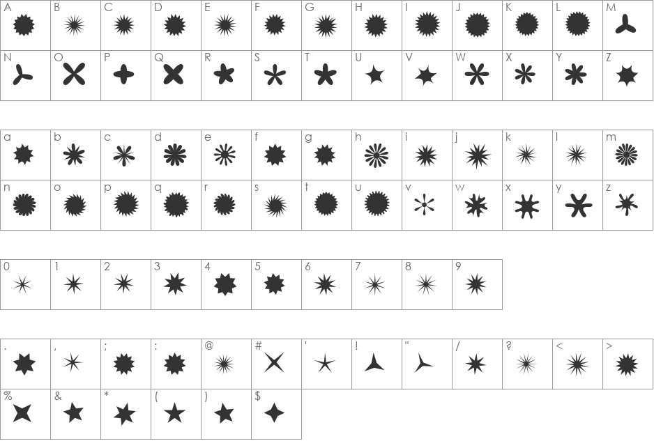 XSternStella font character map preview