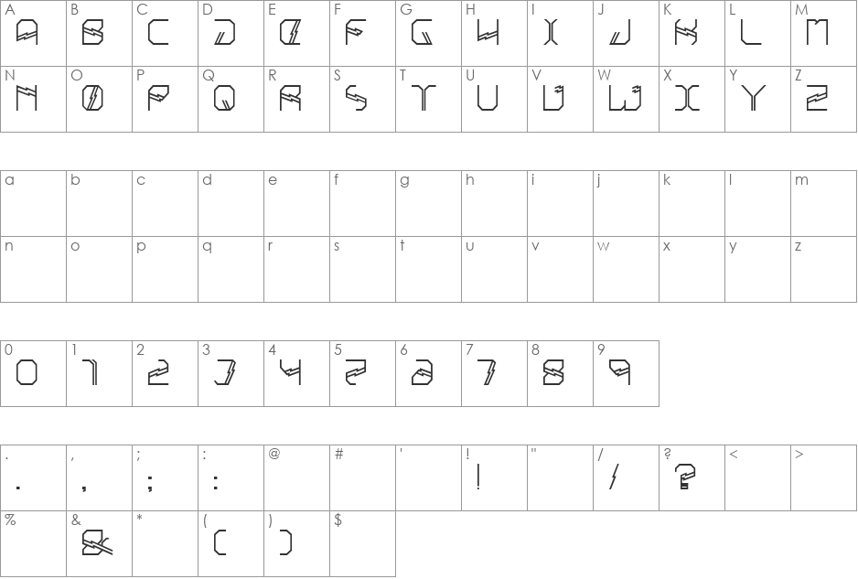 Xstrema font character map preview