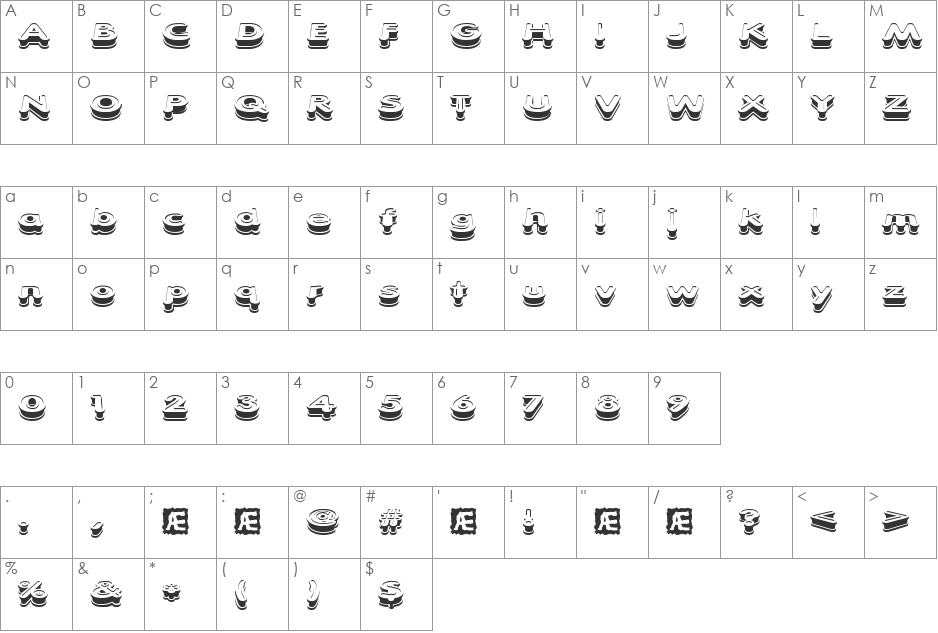 Xtrusion BRK font character map preview