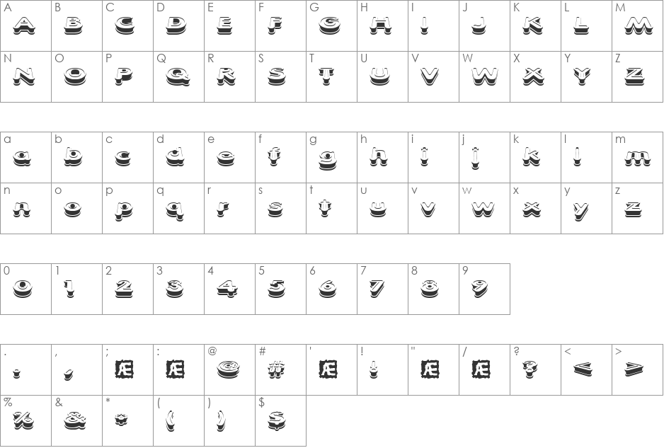 Xtrusion BRK font character map preview