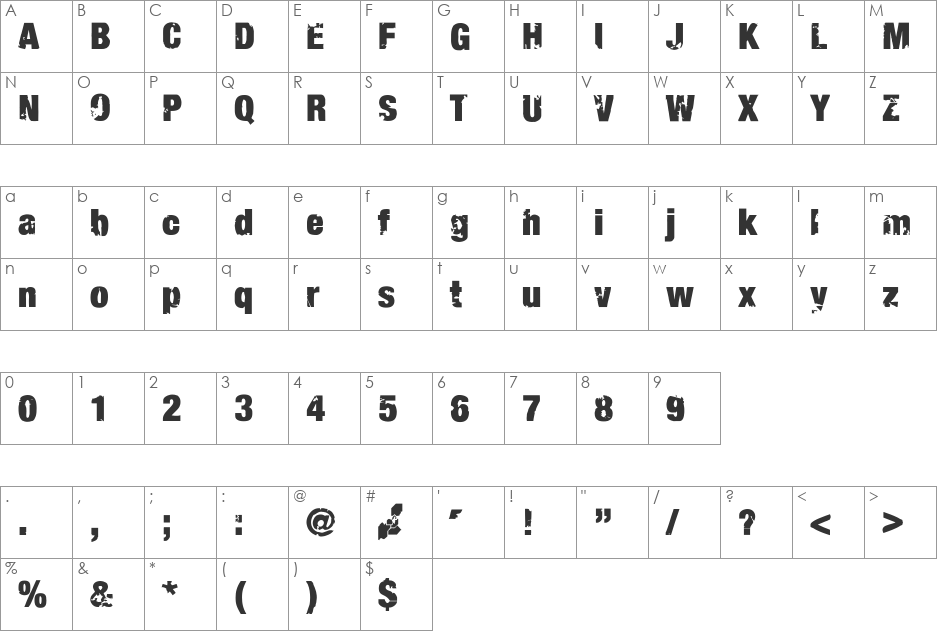 XXII DECONSTRUCTION font character map preview