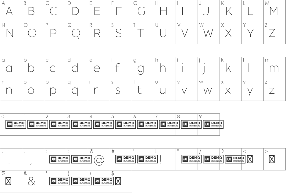 XXII Geom DEMO font character map preview