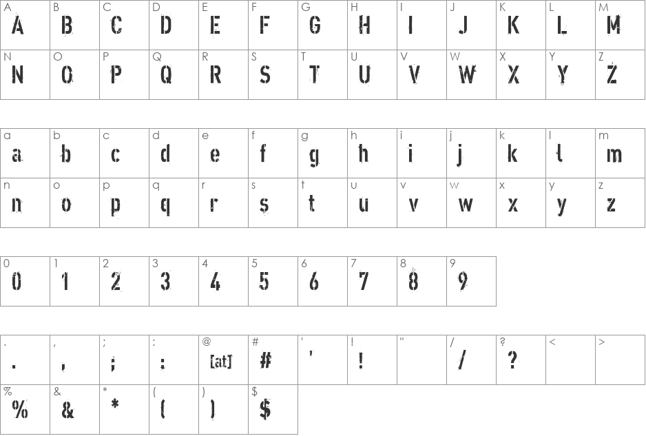 XXII-ARMY font character map preview