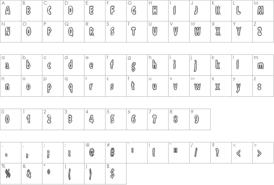 XXRaytid font character map preview