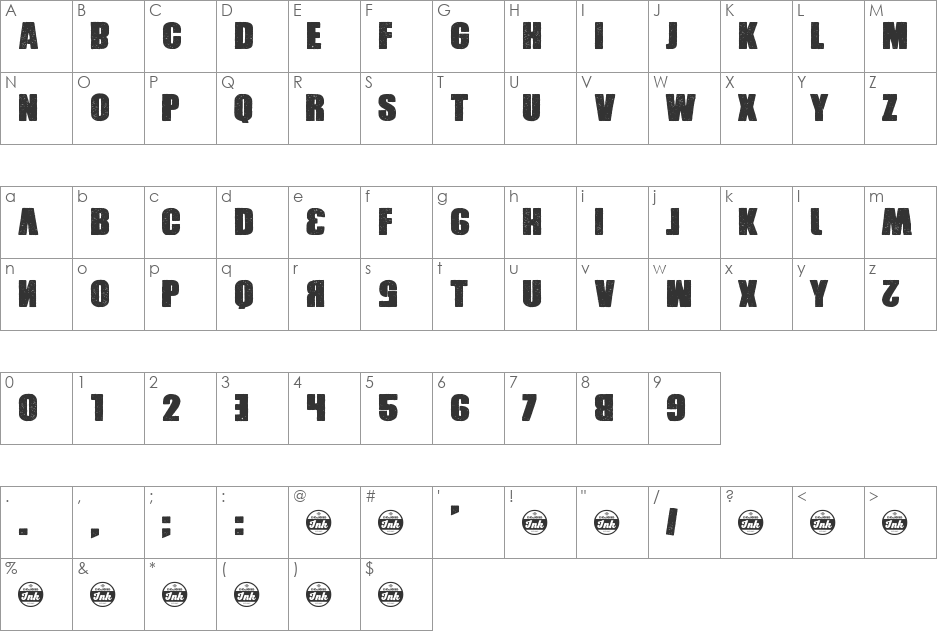 Xxrdcore font character map preview