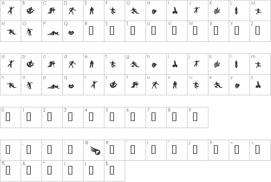 XXX font character map preview