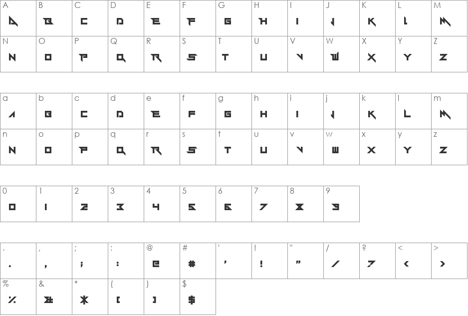 Y-Andermo font character map preview