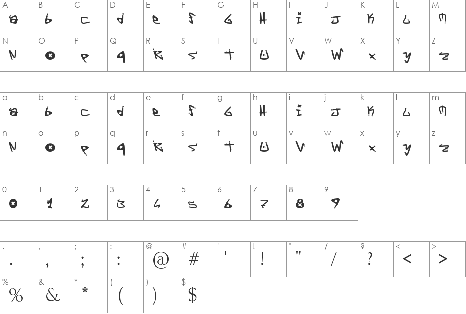 Y-Yo Tags font character map preview