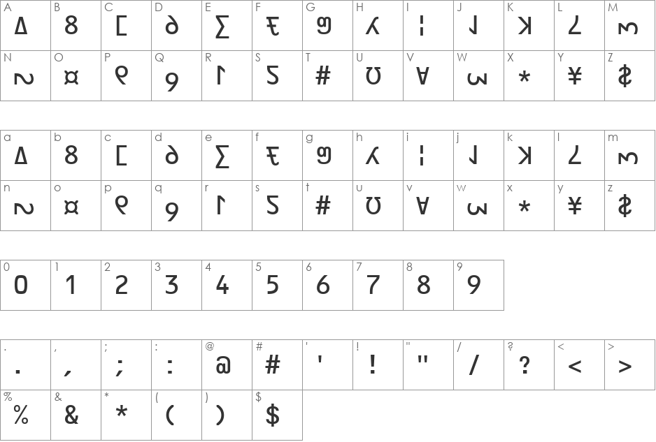 y2k font character map preview