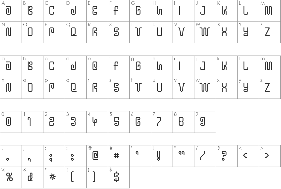 Y2K Bug font character map preview